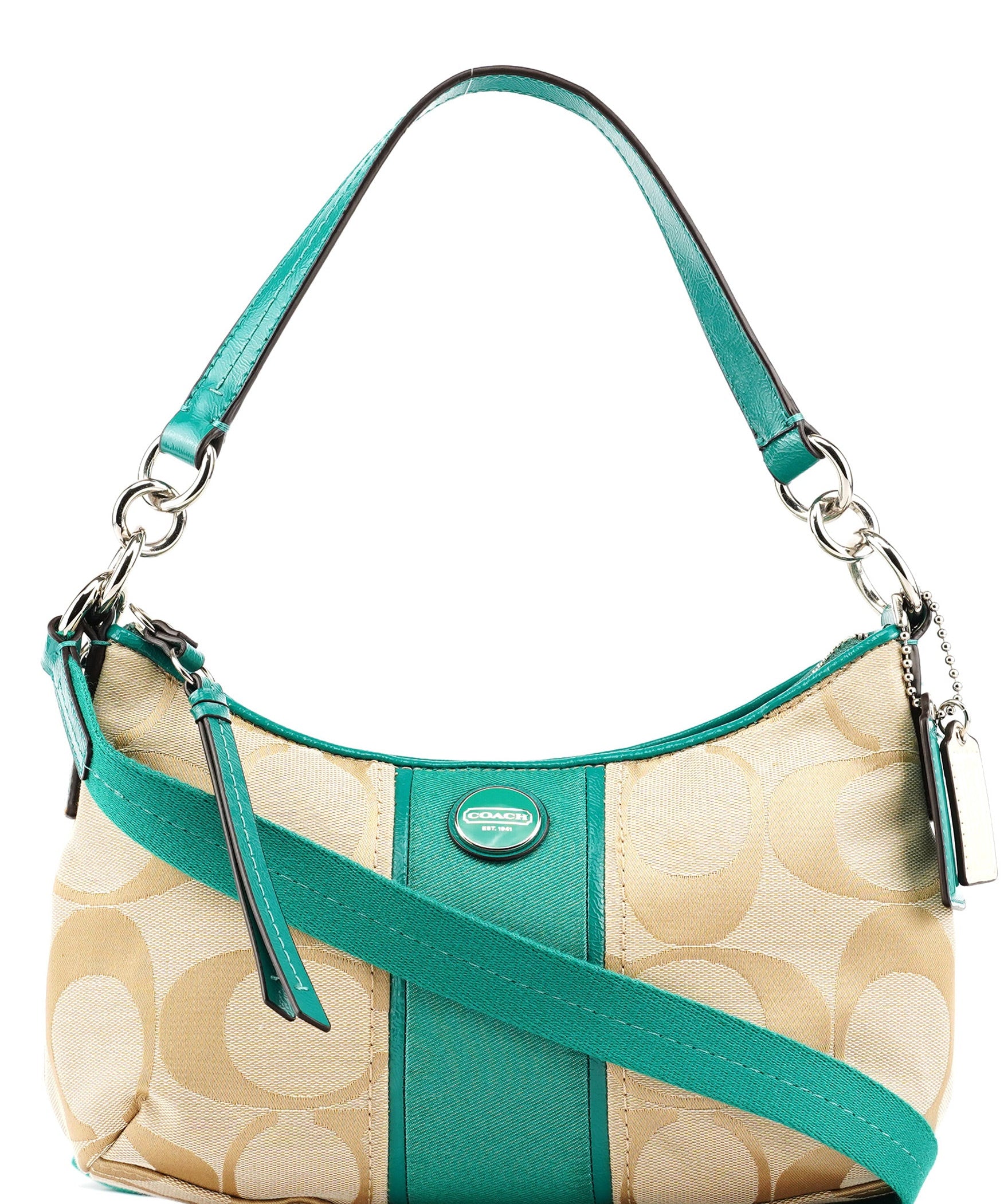 Coach F23544 Beige Green Signature C 2-Way Bag