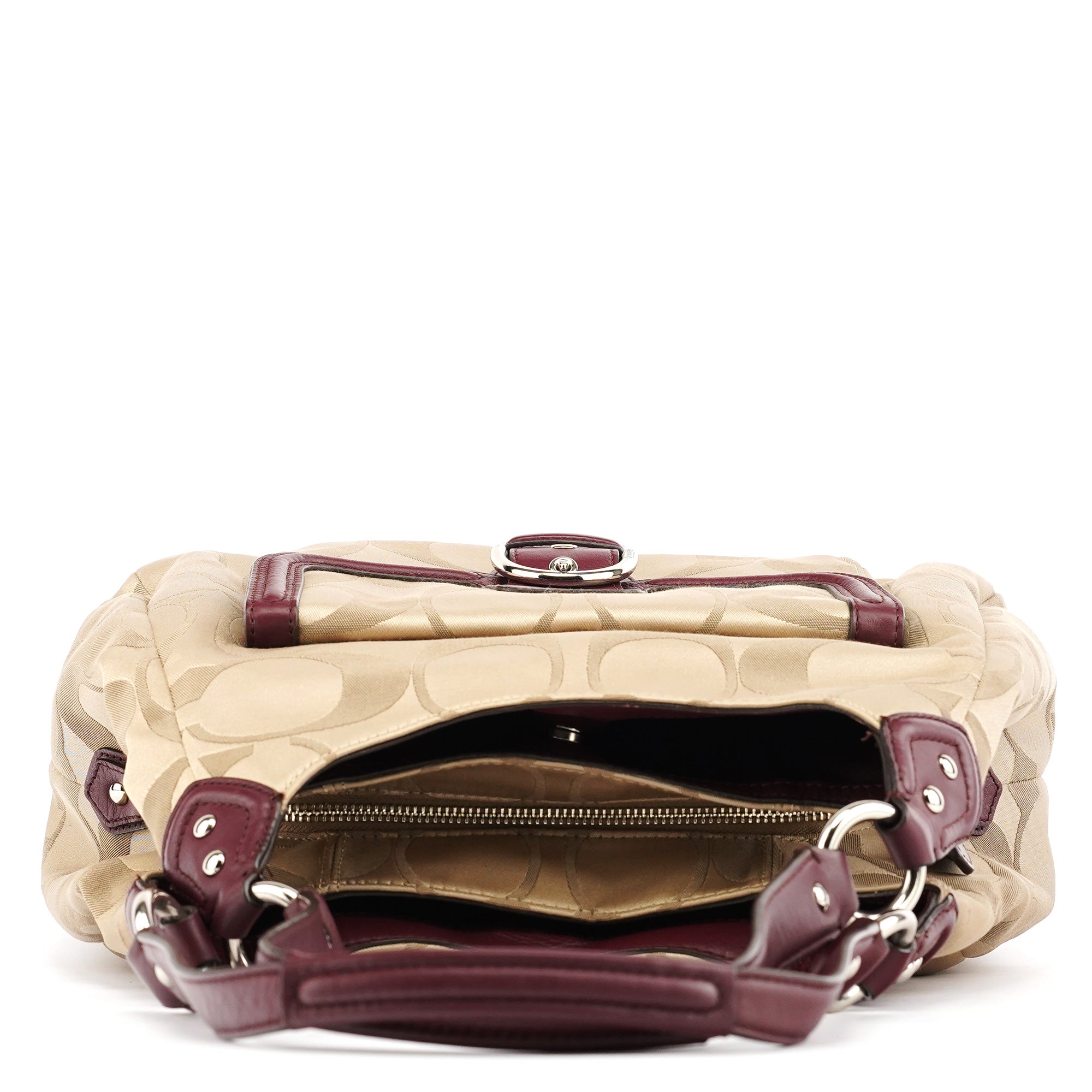 Coach F24742 Beige Burgundy Signature Soho Tote Bag