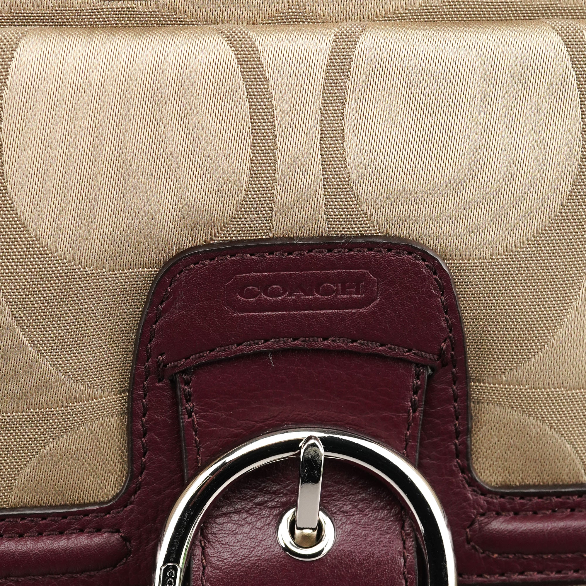 Coach F24742 Beige Burgundy Signature Soho Tote Bag