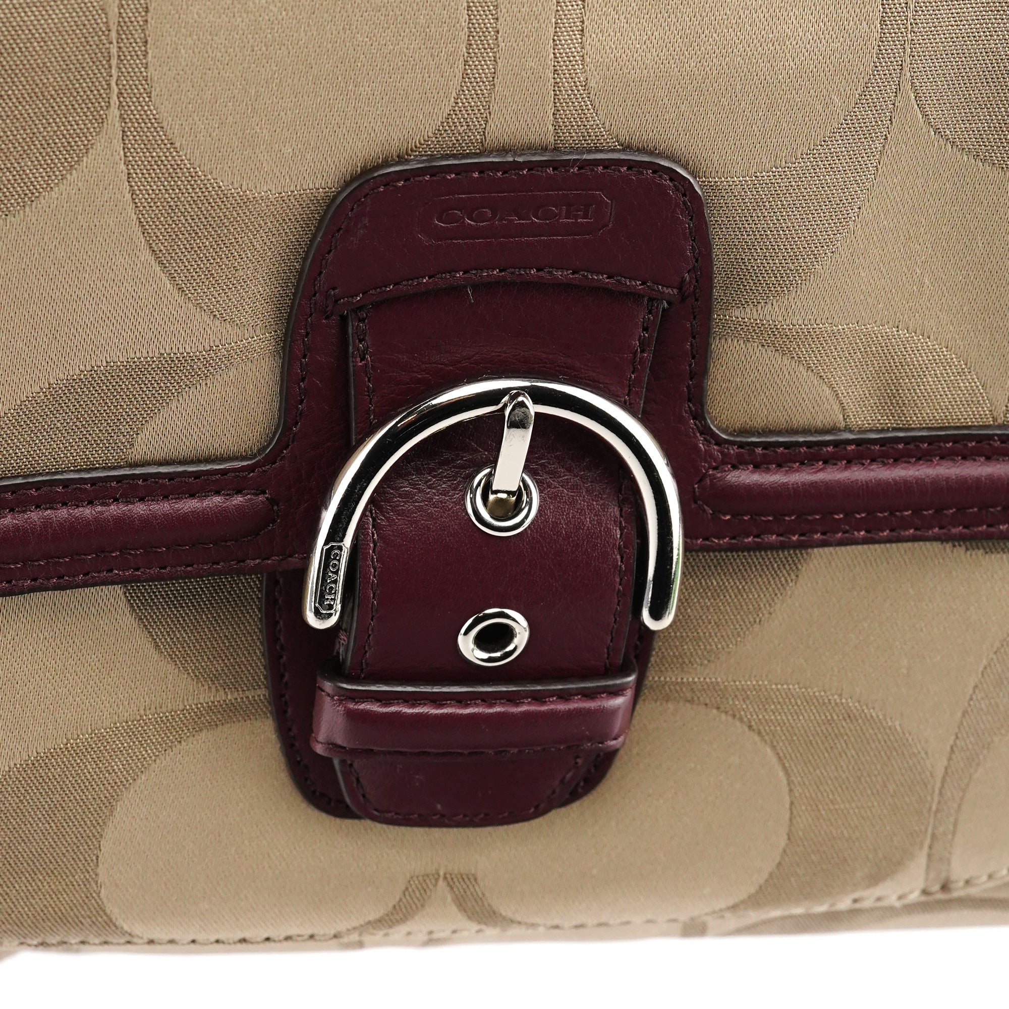Coach F24742 Beige Burgundy Signature Soho Tote Bag