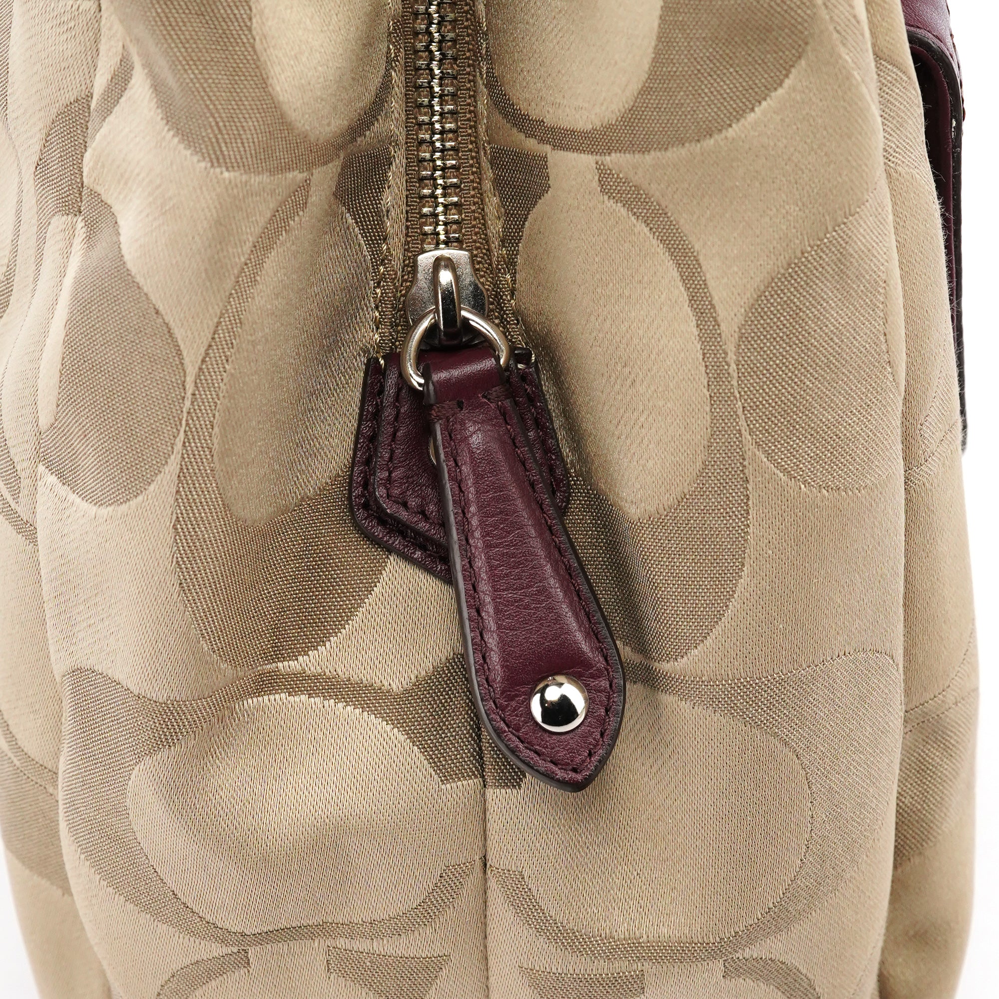 Coach F24742 Beige Burgundy Signature Soho Tote Bag