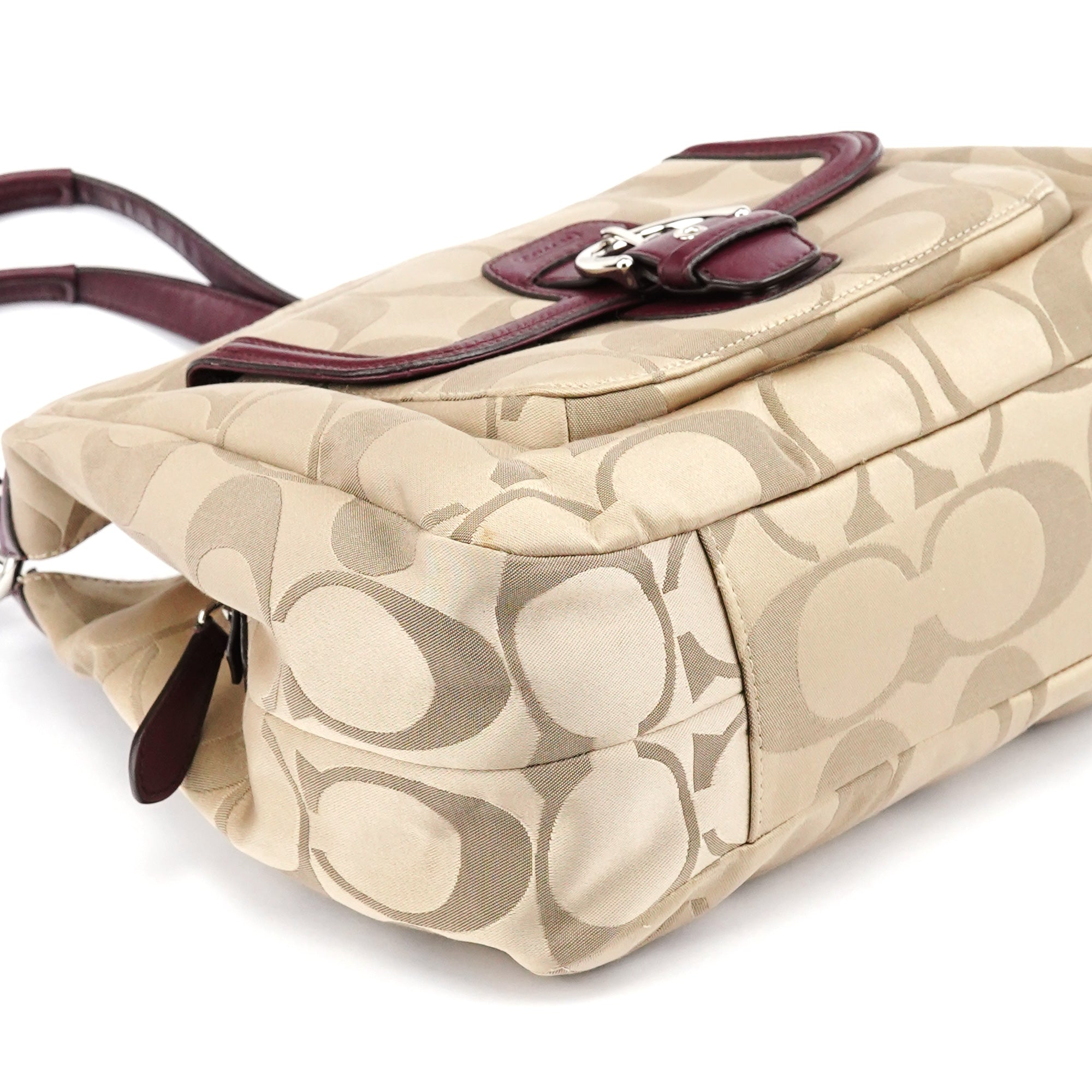 Coach F24742 Beige Burgundy Signature Soho Tote Bag