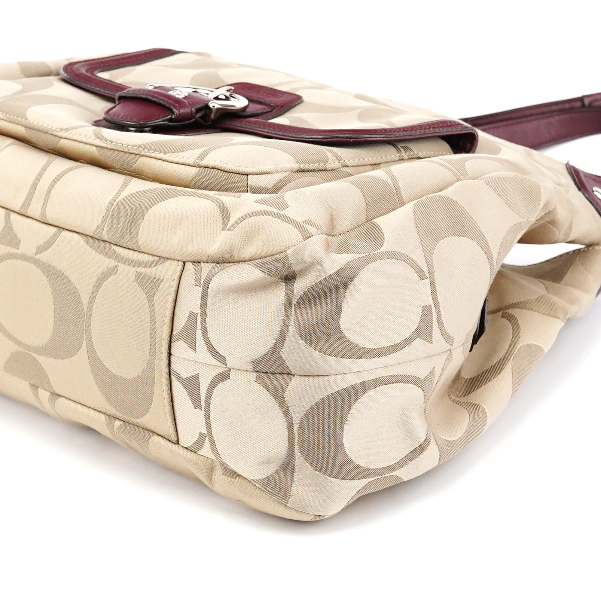 Coach F24742 Beige Burgundy Signature Soho Tote Bag