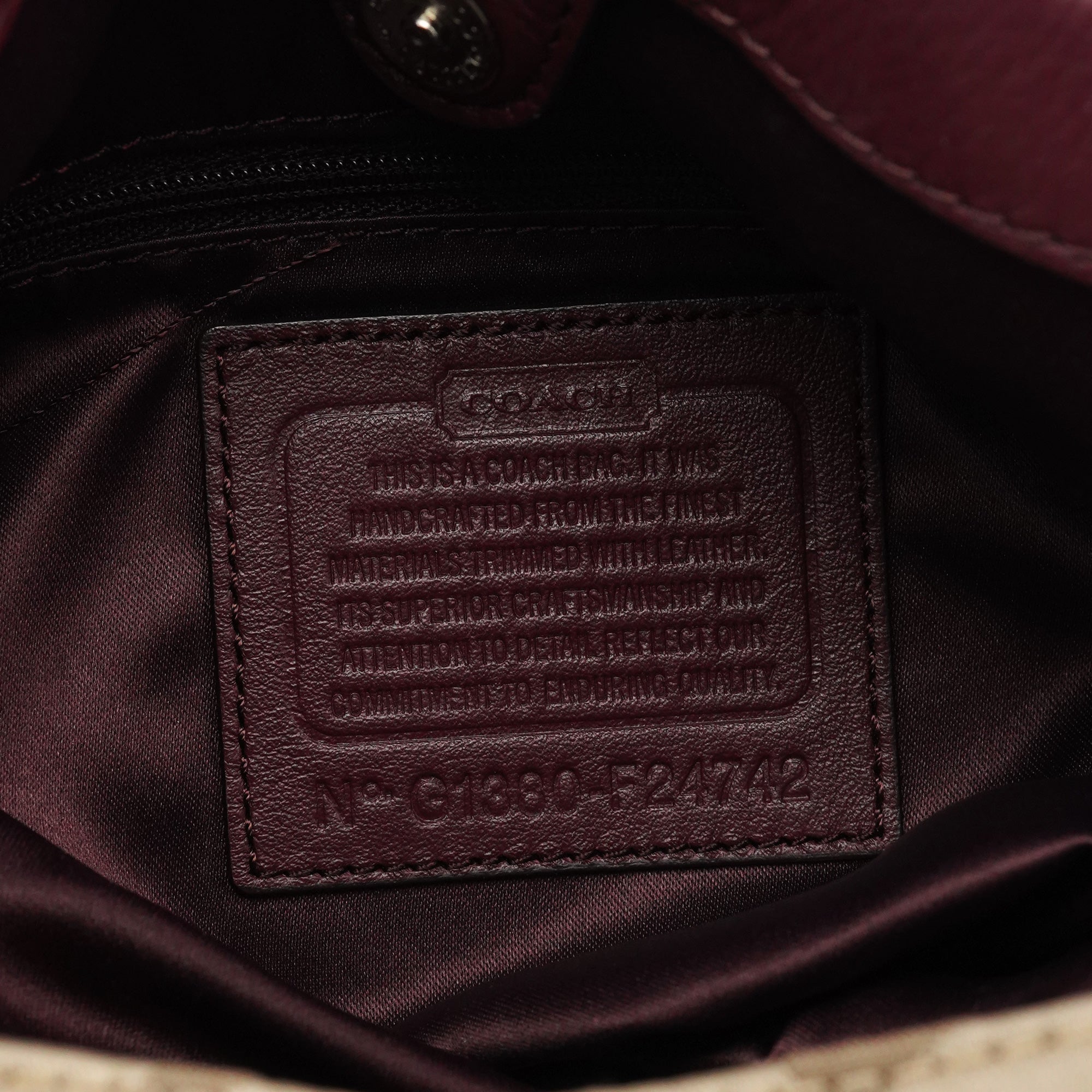 Coach F24742 Beige Burgundy Signature Soho Tote Bag