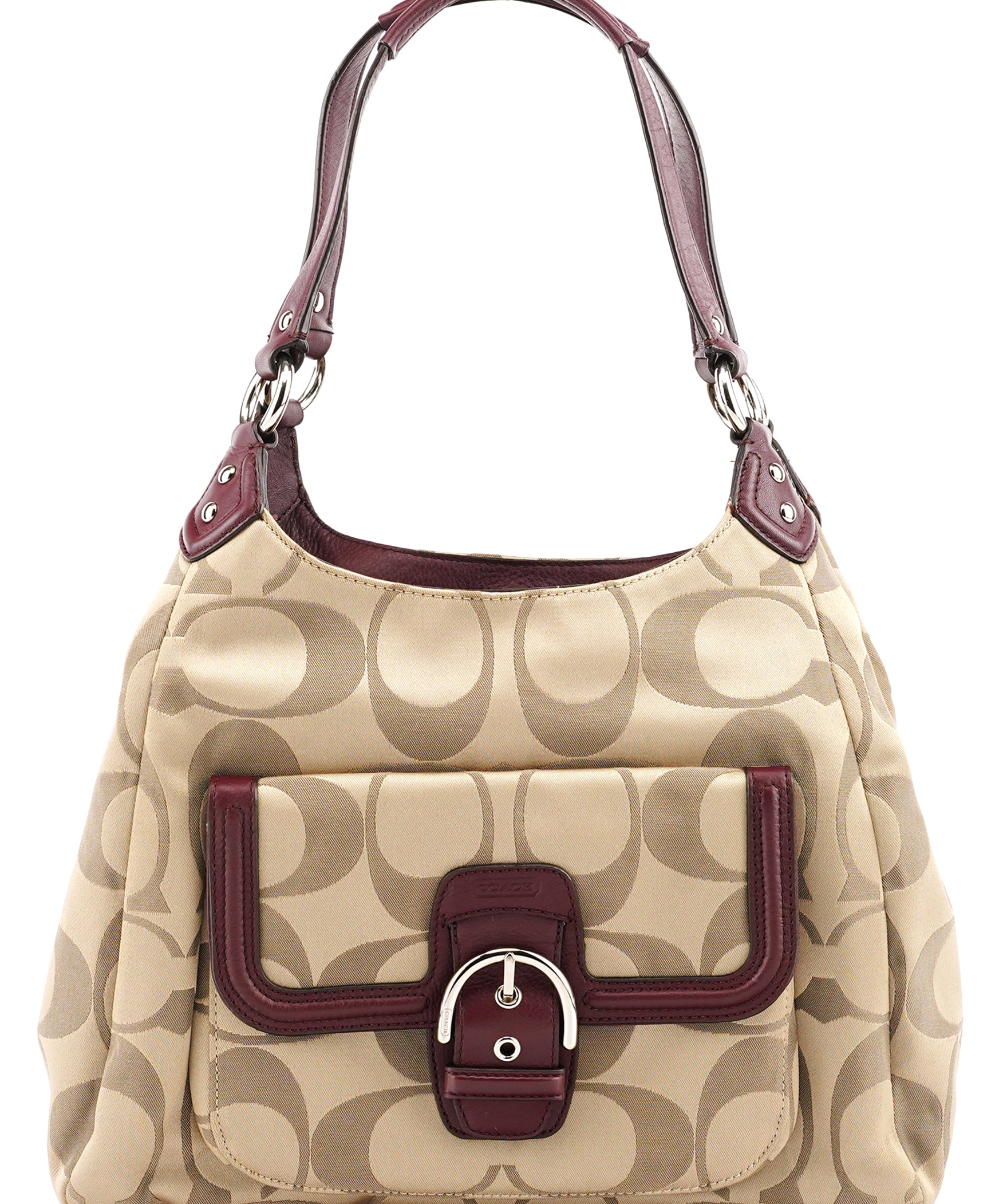 Coach F24742 Beige Burgundy Signature Soho Tote Bag