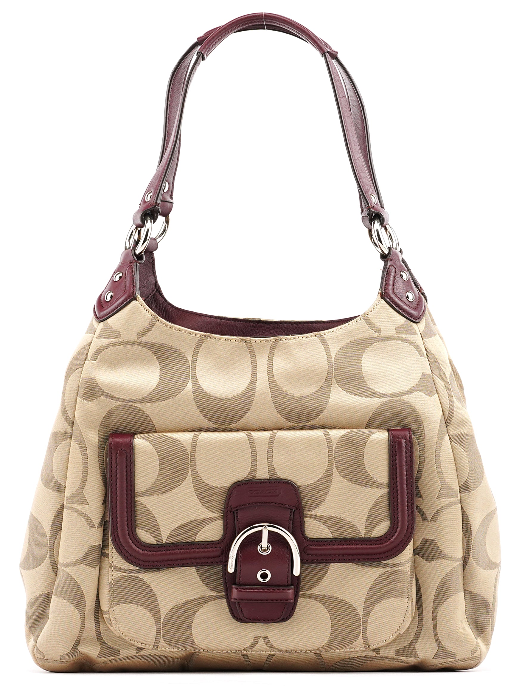 Coach F24742 Beige Burgundy Signature Soho Tote Bag