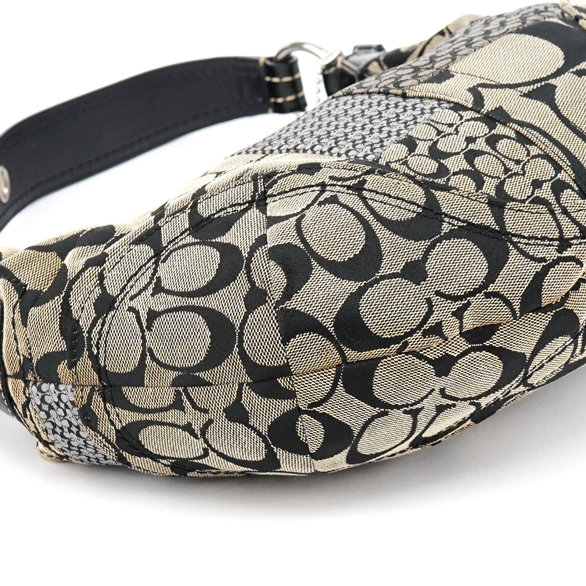Coach Grey Black Signature Canvas Patchwork Shoulder Bag