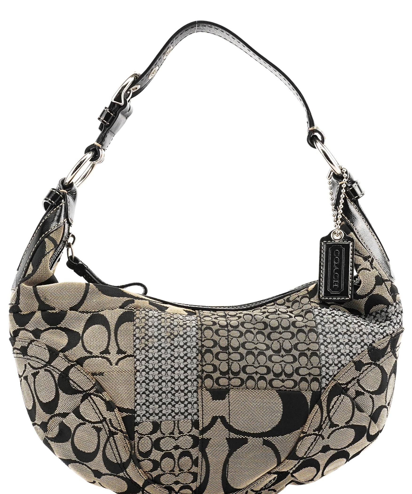 Coach Grey Black Signature Canvas Patchwork Shoulder Bag