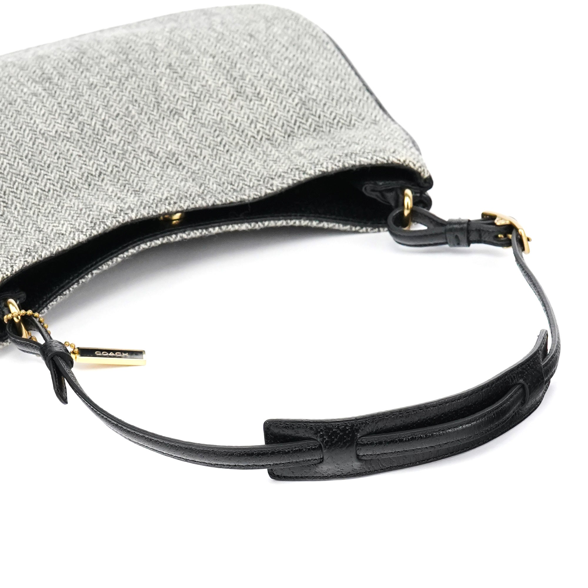Coach Schultertasche aus grauer Wolle mit Fischgratmuster