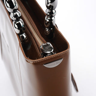 Dior Brown Patent Leather Lady Dior Tote Bag