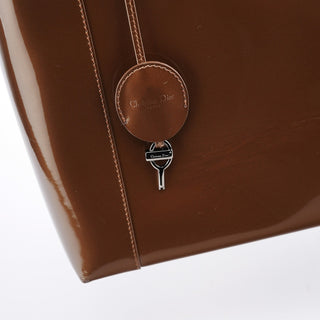 Dior Brown Patent Leather Lady Dior Tote Bag