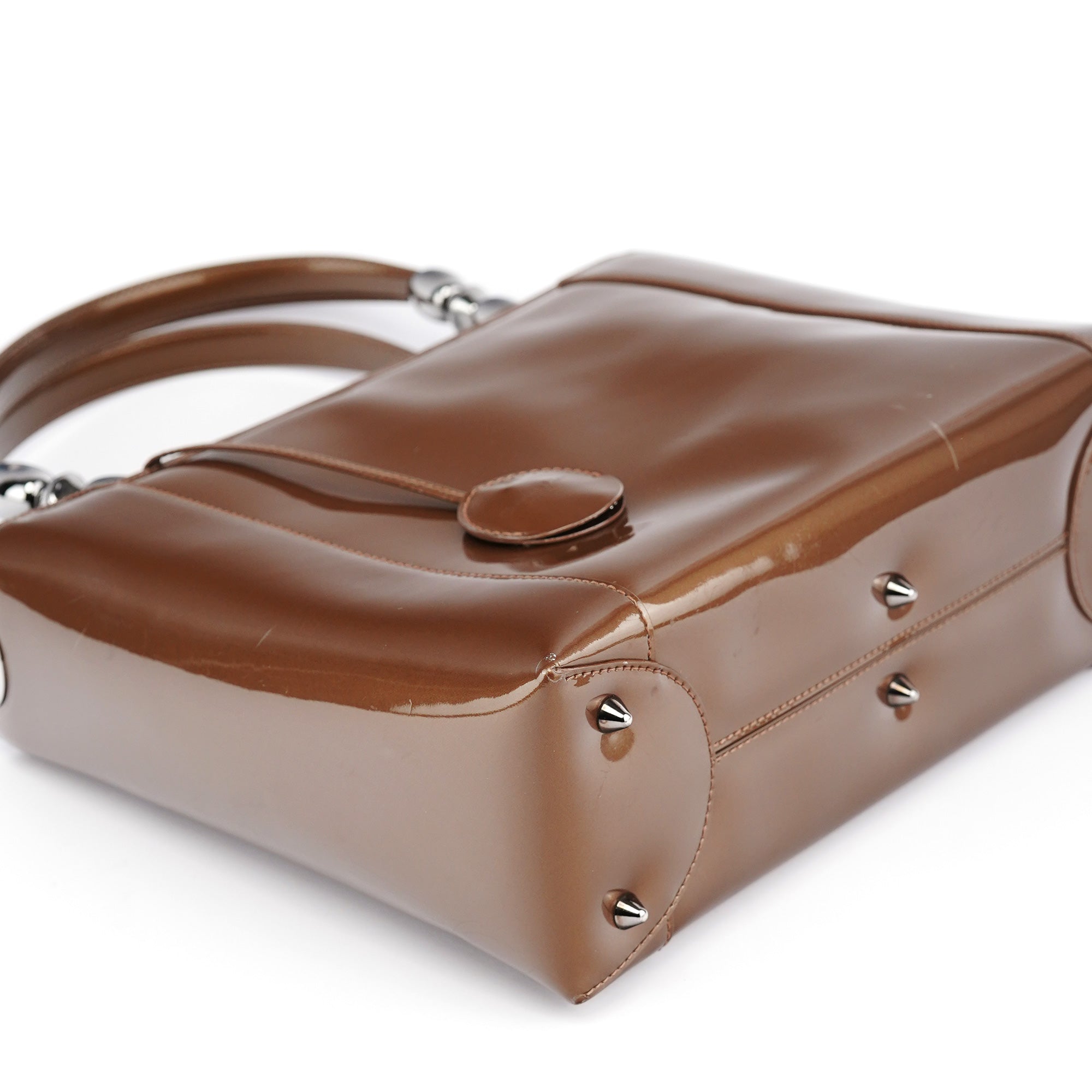 Dior Brown Patent Leather Lady Dior Tote Bag