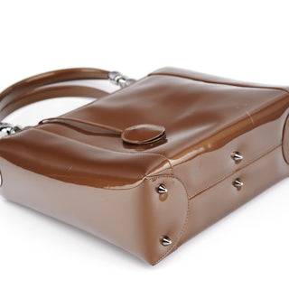Dior Brown Patent Leather Lady Dior Tote Bag