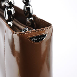 Dior Brown Patent Leather Lady Dior Tote Bag