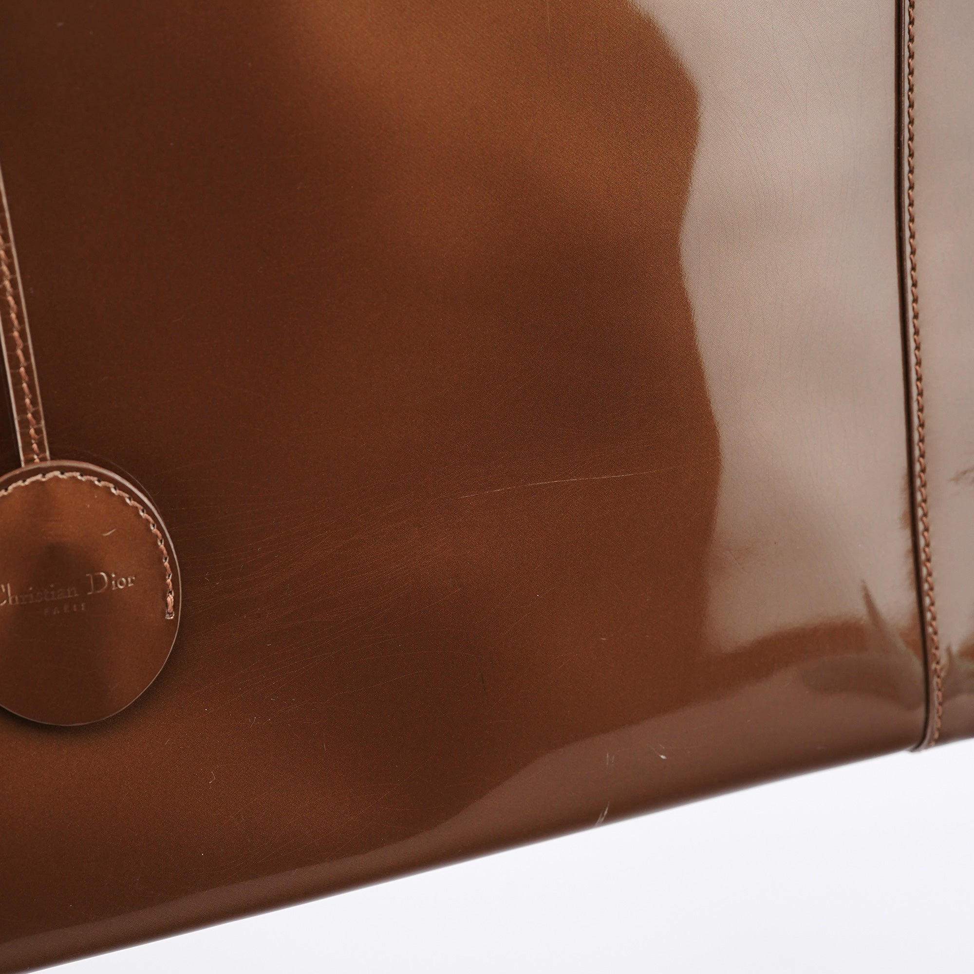 Dior Brown Patent Leather Lady Dior Tote Bag