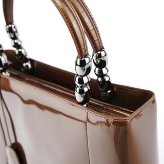 Dior Brown Patent Leather Lady Dior Tote Bag