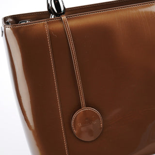 Dior Brown Patent Leather Lady Dior Tote Bag