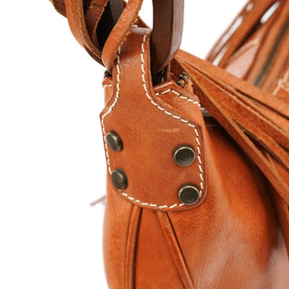 Dolce & Gabban Brown Leather Fringe Hobo Shoulder Bag