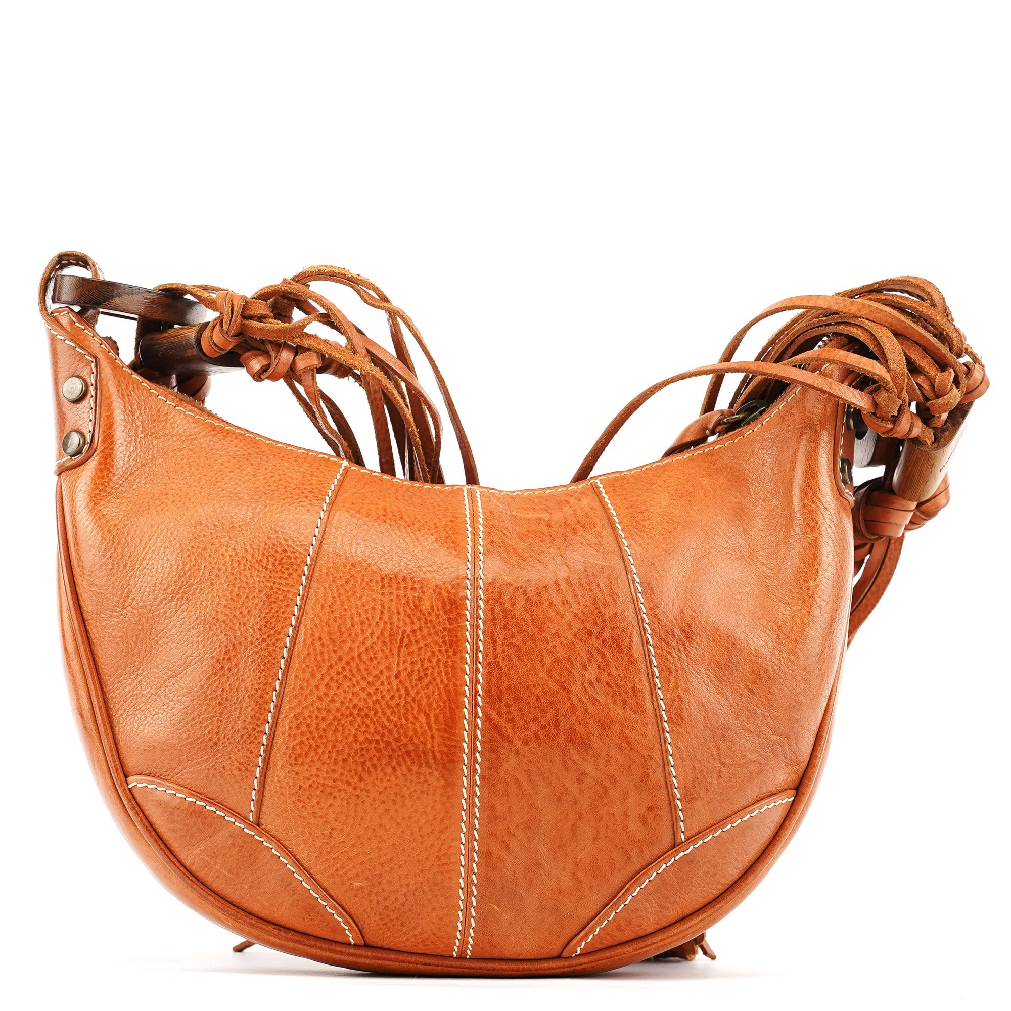 Dolce & Gabban Sac hobo à franges en cuir marron