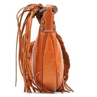 Dolce & Gabban Brown Leather Fringe Hobo Shoulder Bag