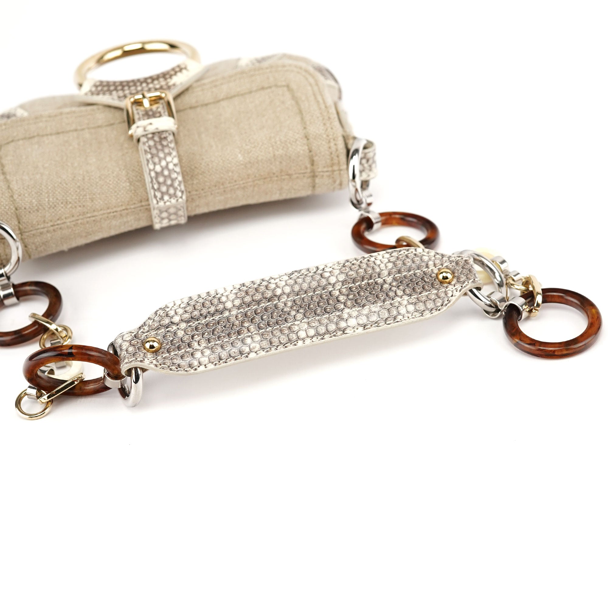 Dolce & Gabbana Beige Canvas Snakeskin Shoulder Bag