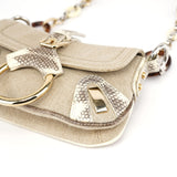 Dolce & Gabbana Beige Canvas Snakeskin Shoulder Bag