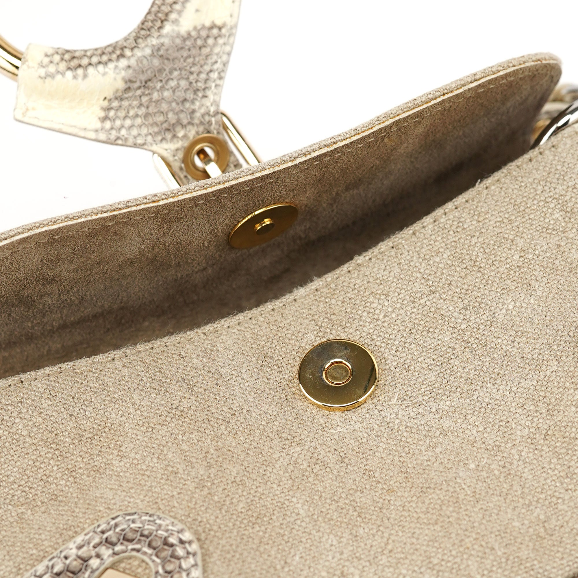 Dolce & Gabbana Beige Canvas Snakeskin Shoulder Bag