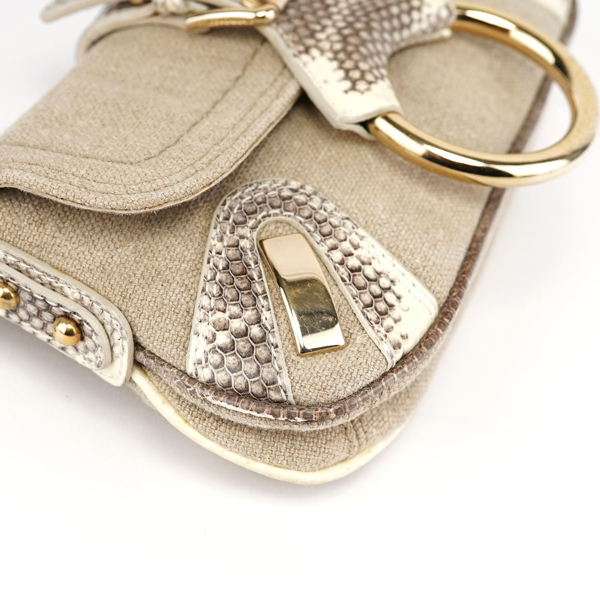 Dolce & Gabbana Beige Canvas Snakeskin Shoulder Bag