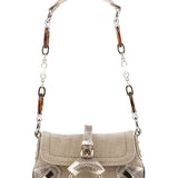 Dolce & Gabbana Beige Canvas Snakeskin Shoulder Bag