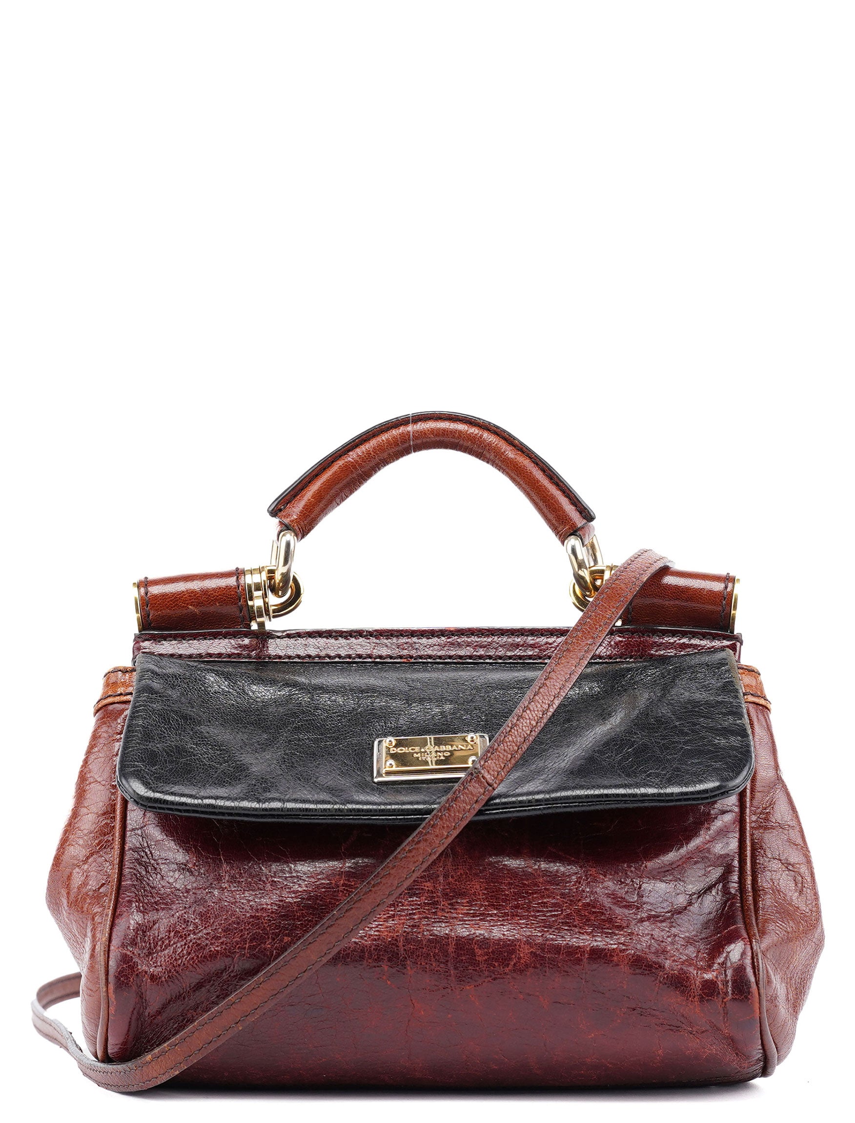 Dolce & Gabbana Black Brown Calfskin Sicily 2-Way Bag