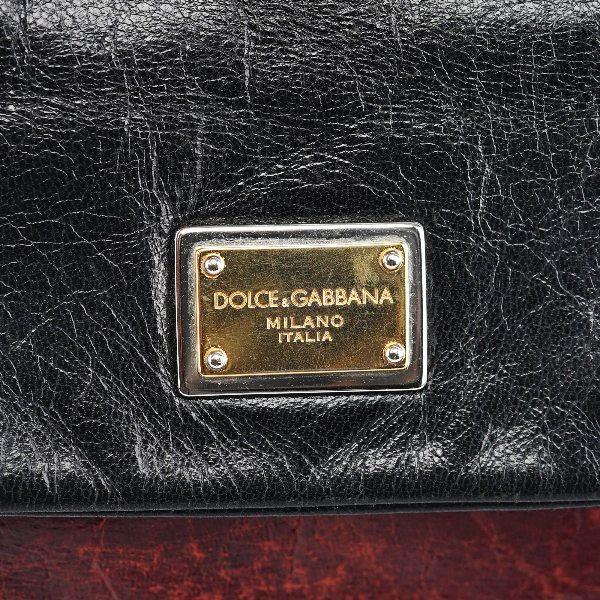 Dolce & Gabbana Black Brown Calfskin Sicily 2-Way Bag