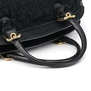 Dolce & Gabbana Black Lace Leather Boston Bag