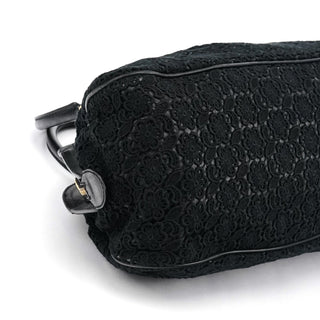 Dolce & Gabbana Black Lace Leather Boston Bag