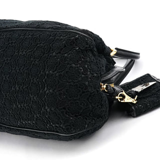 Dolce & Gabbana Black Lace Leather Boston Bag
