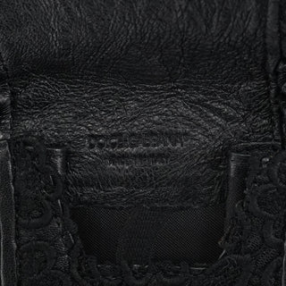 Dolce & Gabbana Black Lace Leather Boston Bag