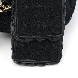 Dolce & Gabbana Black Lace Leather Boston Bag