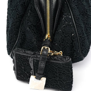Dolce & Gabbana Black Lace Leather Boston Bag