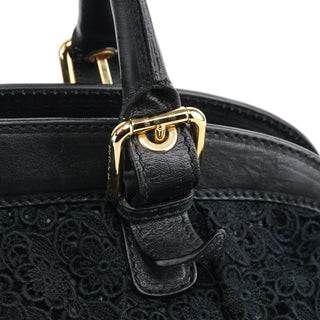 Dolce & Gabbana Black Lace Leather Boston Bag