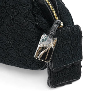 Dolce & Gabbana Black Lace Leather Boston Bag