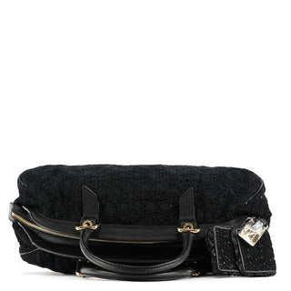 Dolce & Gabbana Black Lace Leather Boston Bag