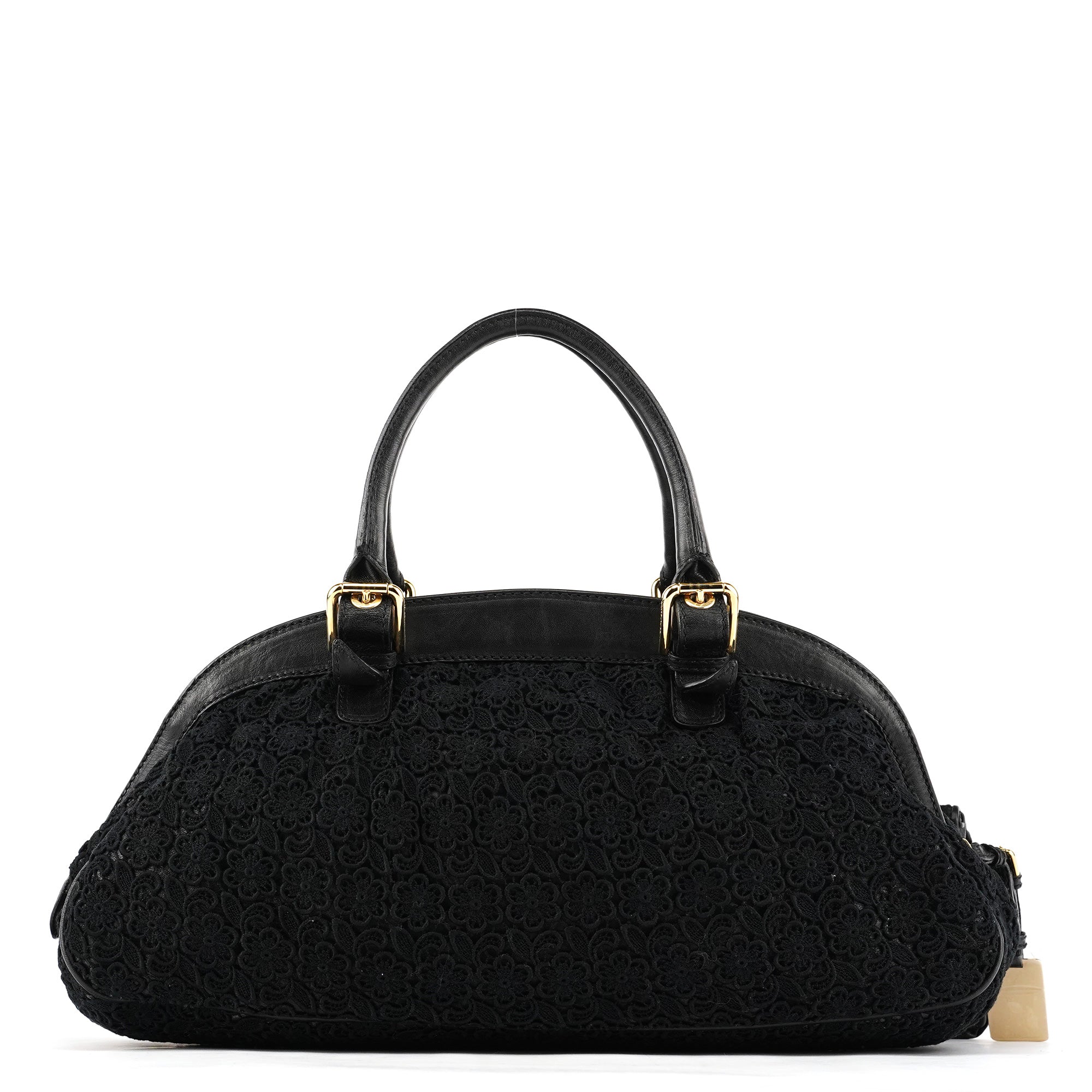 Dolce & Gabbana Boston Bag aus schwarzer Spitze mit Lederbesatz