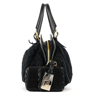 Dolce & Gabbana Black Lace Leather Boston Bag