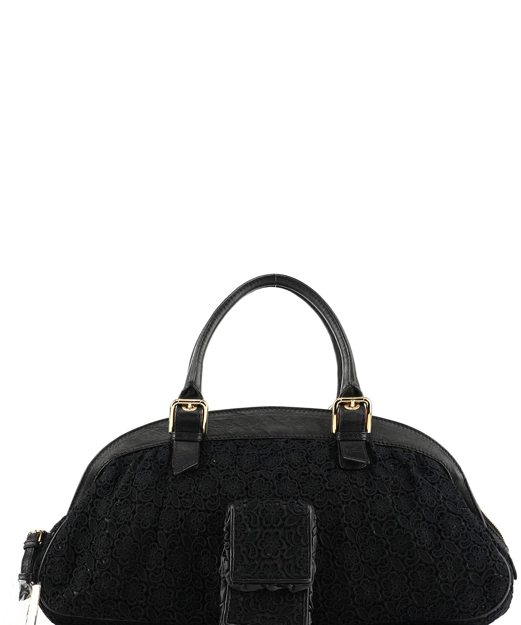 Dolce & Gabbana Black Lace Leather Boston Bag