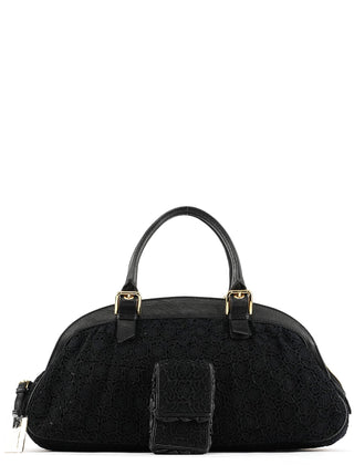 Dolce & Gabbana Black Lace Leather Boston Bag