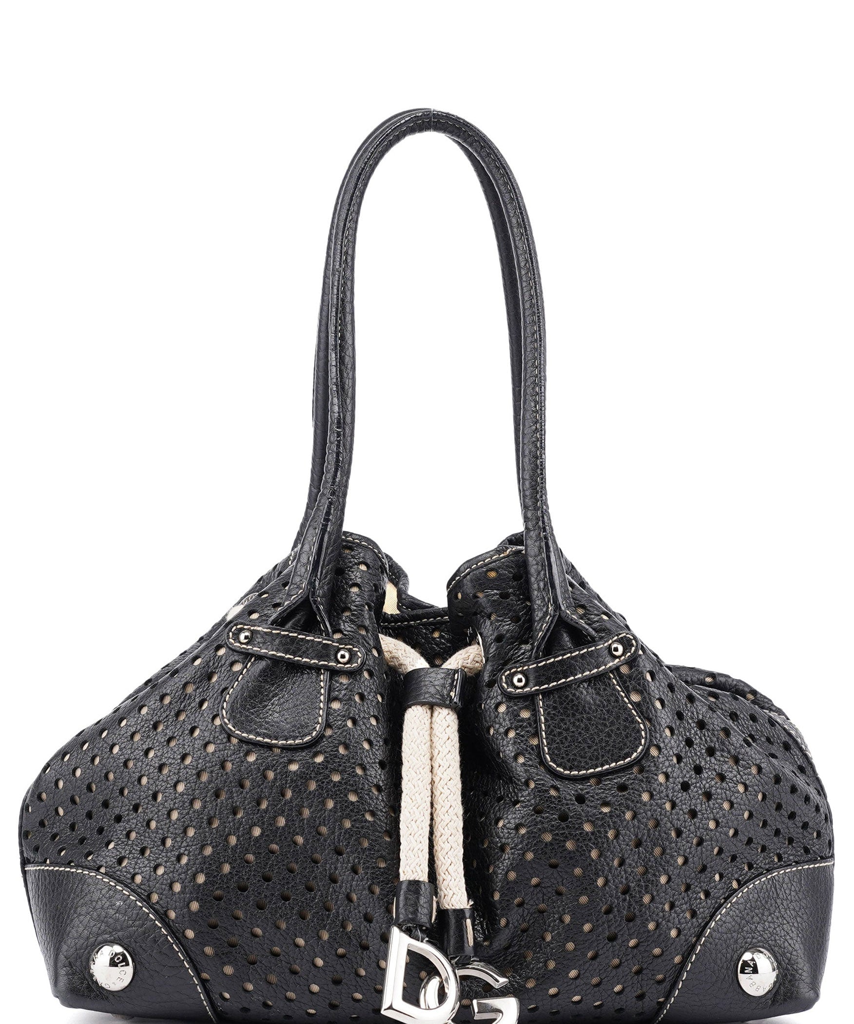 Dolce & Gabbana Black Leather Perforated Tote Bag