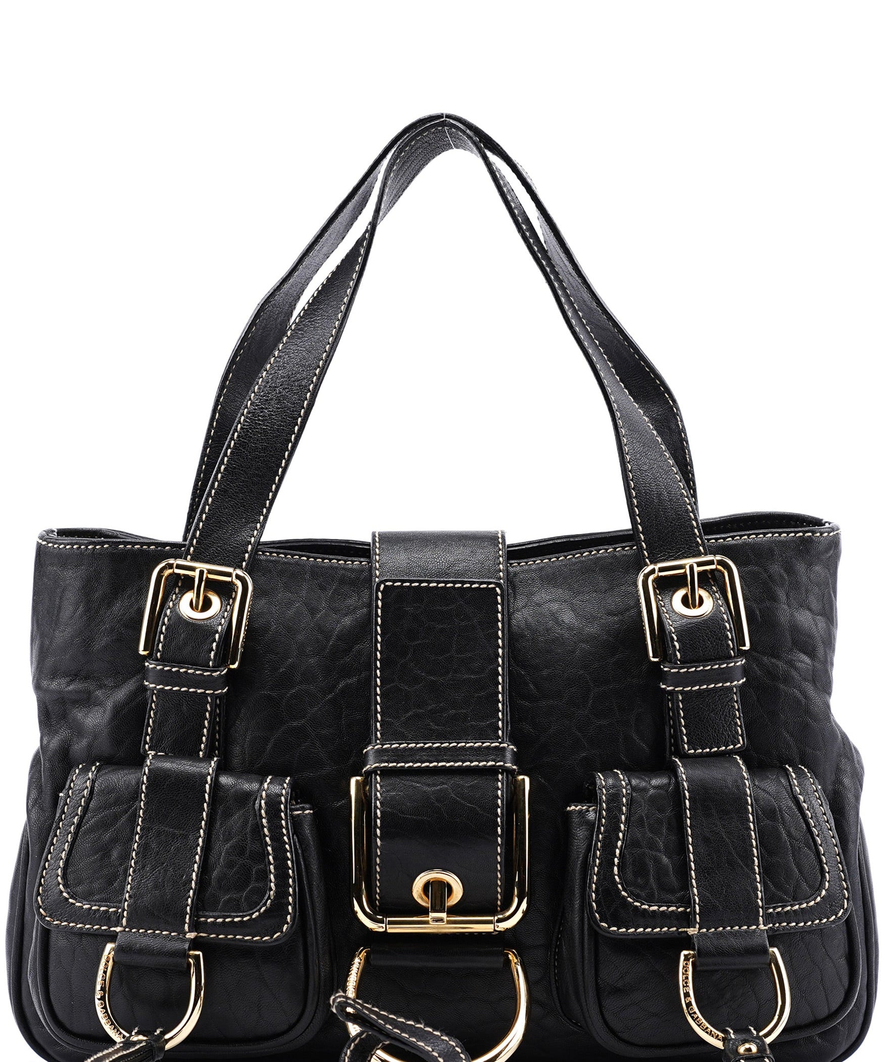 Dolce & Gabbana Black Leather Pocket Tote Bag
