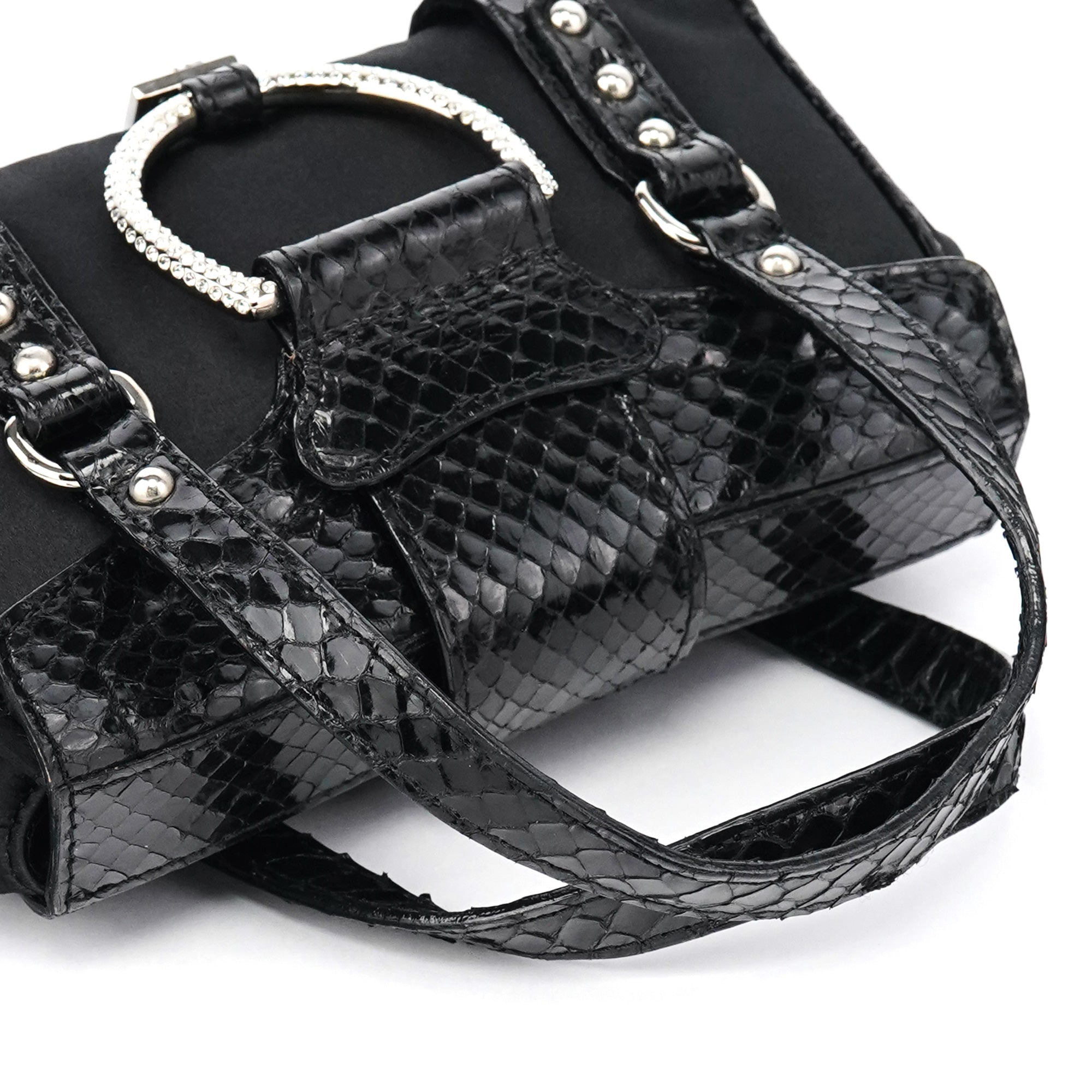 Dolce & Gabbana Black Satin Python Rhinestone Mini Bag