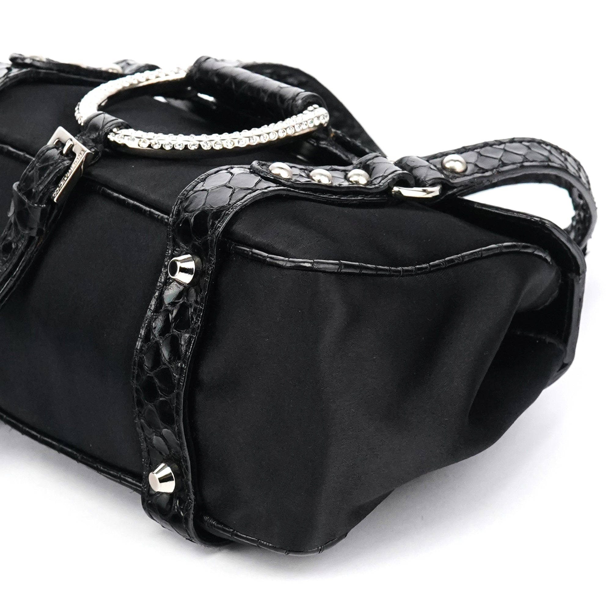 Dolce & Gabbana Black Satin Python Rhinestone Mini Bag