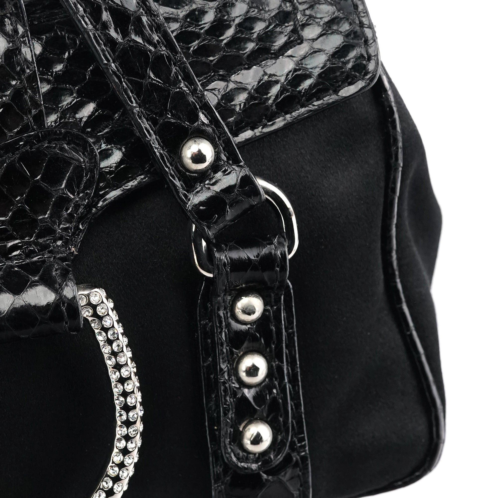 Dolce & Gabbana Black Satin Python Rhinestone Mini Bag