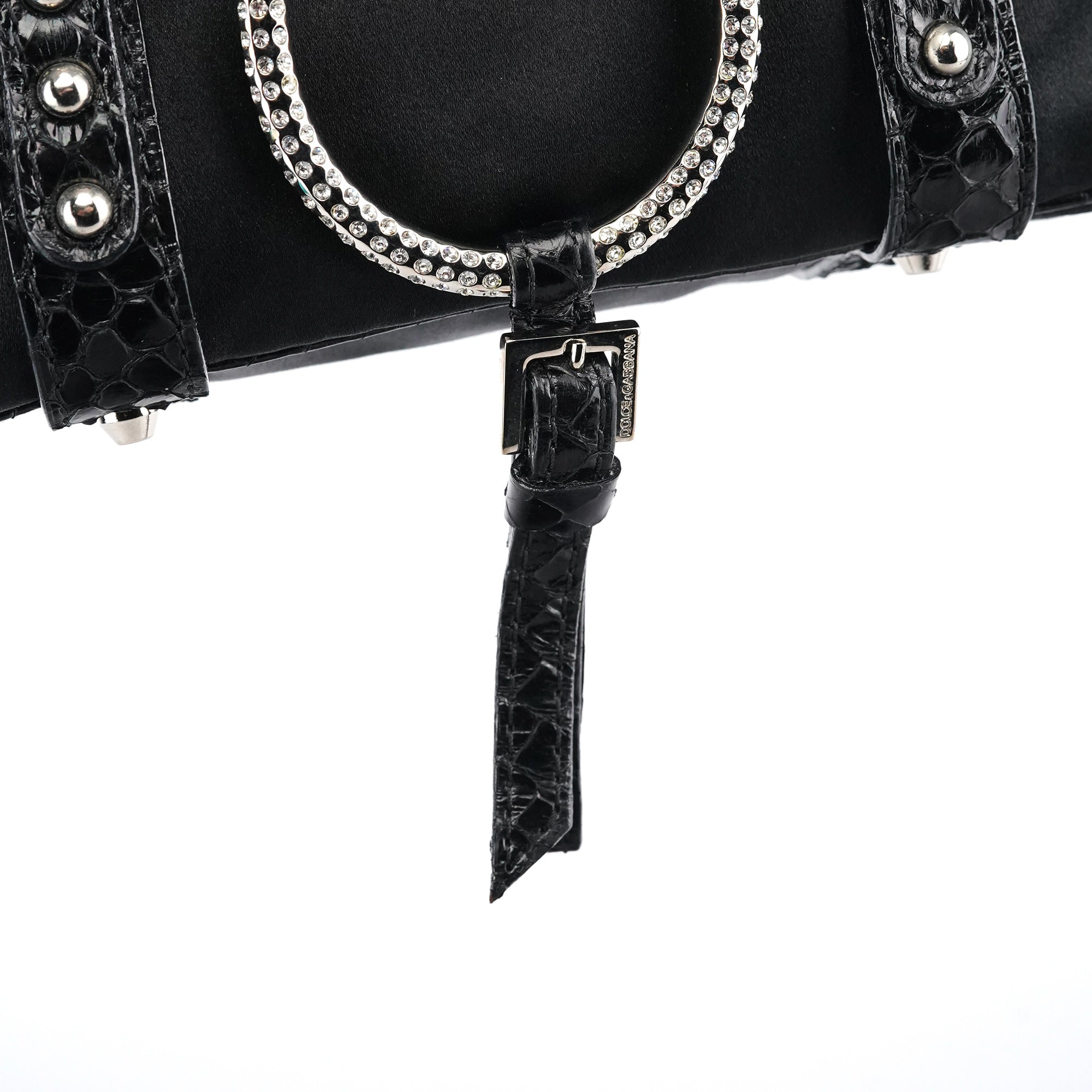 Dolce & Gabbana Black Satin Python Rhinestone Mini Bag